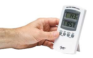 Home humidity meter gives temperature and relative humidity.